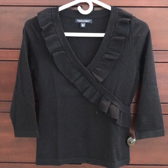 Banana Republic Extra Fine Merino Wool V Neck Ruffle 3/4 Sleeve Sweater Size XS - Picture 5 of 11